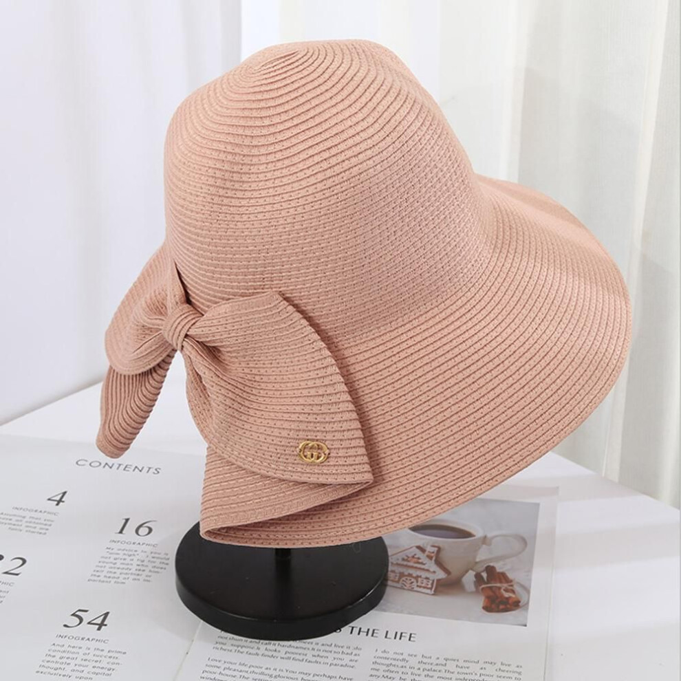 (pink, 56-58cm) Wide-brimmed Hat Large Beach Hat Panama Women's Straw Hat UV Protection Foldable Sun Protection Hat Holiday Outdoor Summer Hat for Girls