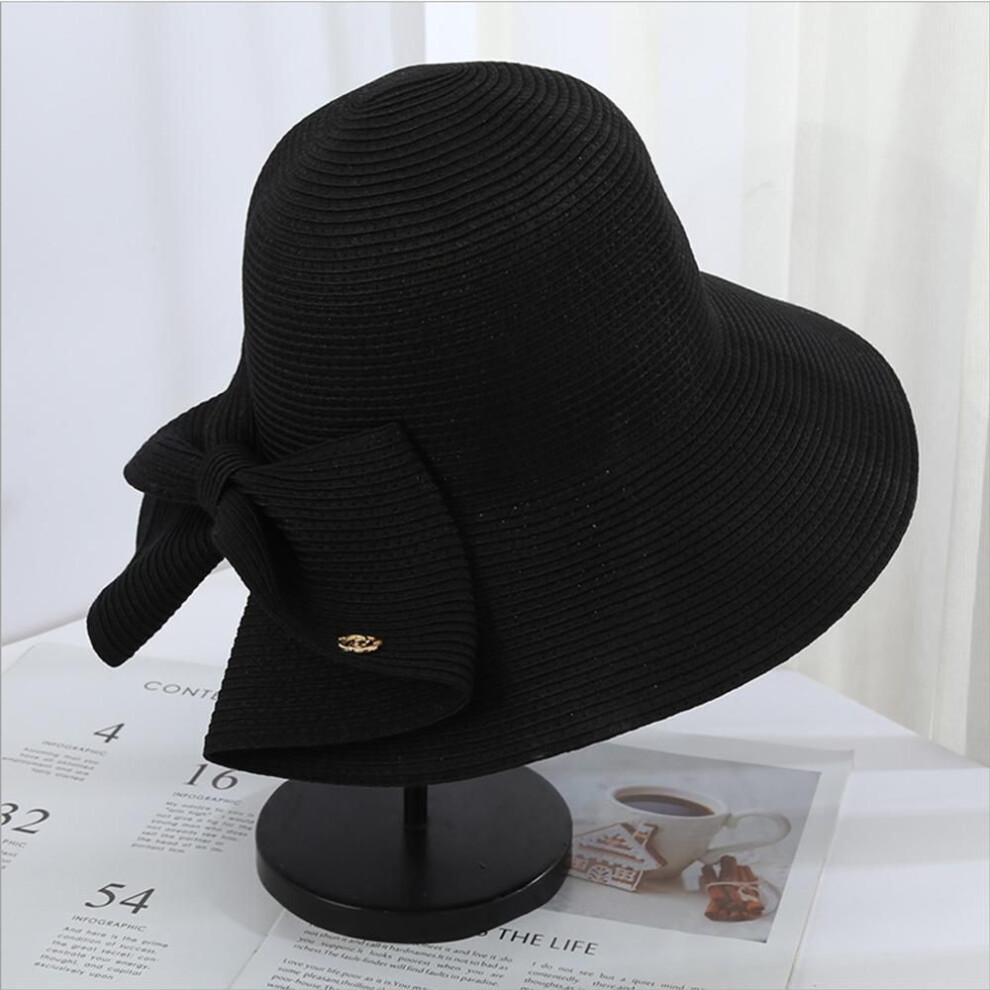 (black, 56-58cm) Wide-brimmed Hat Large Beach Hat Panama Women's Straw Hat Uv Protection Foldable Sun Protection Hat Holiday Outdoor Summer Hat For Girls