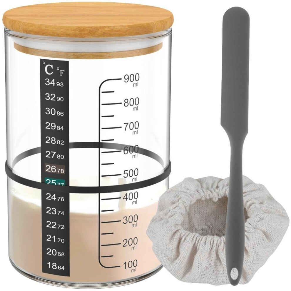 (B) 900ml Sourdough Starter Jar Kit Food Storage Fermentation Jar Sourdough Starter Container  Baking