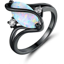Rose Gold & White Gold Plated Created Ruby, White Fire Opal & Cubic Zirconia Accents Ring