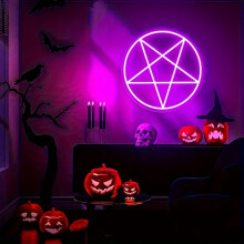 (Purple) 1pc Mystical Pentagram LED Neon Sign Light - USB Powered with Brightness Control Switch