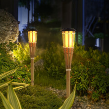 (1LED warm light, 2 Packs) Solar-Powered Bamboo Lanterns, Bamboo Art Torches, LED Outdoor Lighting Decorative Landscape Lights, Solar Garden Lights, Lawn Lights