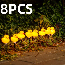 (Solar Duckling) Solar Yellow Duck Light, Multicolor Changing 8 LEDs for Flower Garden Yard, Christmas and Halloween Decorative Lights