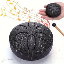 (Black) 6-Sound Steel Tongue Drum Set with 1 Outdoor Garden Rain Drum, 3-Inch Carbon Steel Hand Drum, Upgraded Music Rain Bell for Outdoor Enjoyment