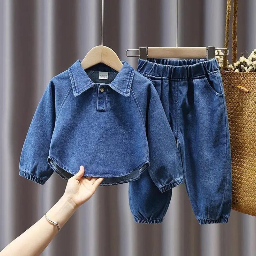 (blue, 120) Boys Denim Shirt Suit Spring And Autumn Baby Boy Fashion Children's Denim Two-piece Suit