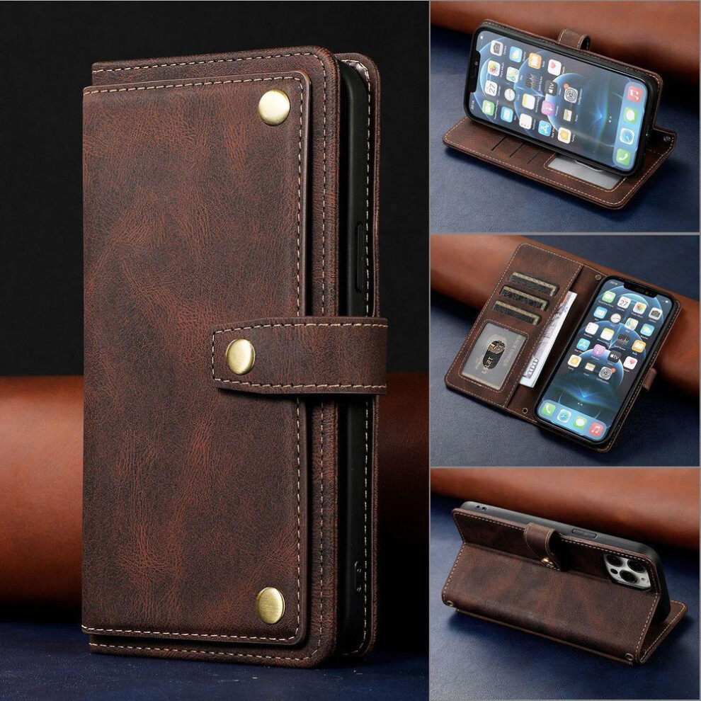 (brown, iPhone13 Pro 6.1) iPhone 15 Retro Leather Case for Apple 12, 14 Pro Flip Phone - Multi-Function Card Holder