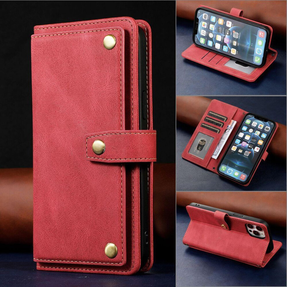(, Iphone 11 Pro Max 6.5) Iphone 15 Retro Leather Case For Apple 12, 14 Pro Flip Phone - Multi-Function Card Holder Red 4247716029055
