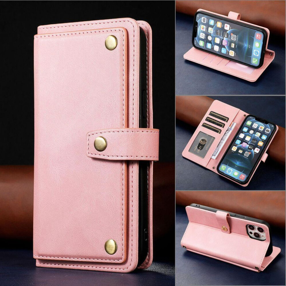 (, Iphone 11 Pro Max 6.5) Iphone 15 Retro Leather Case For Apple 12, 14 Pro Flip Phone - Multi-Function Card Holder Pink 4247718892817