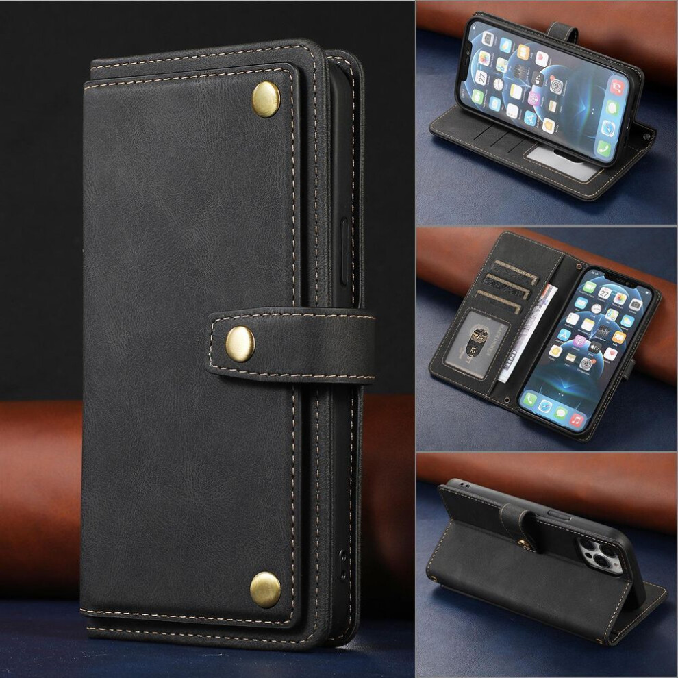 (, Iphone 12 Mini 5.4) Iphone 15 Retro Leather Case For Apple 12, 14 Pro Flip Phone - Multi-Function Card Holder Black 4247720141897