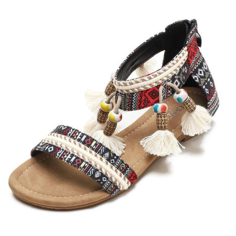 (black, 38) Bohemian Women's Wedge Sandals: Summer Ethnic Open-toe Roman Style For Seaside Travel