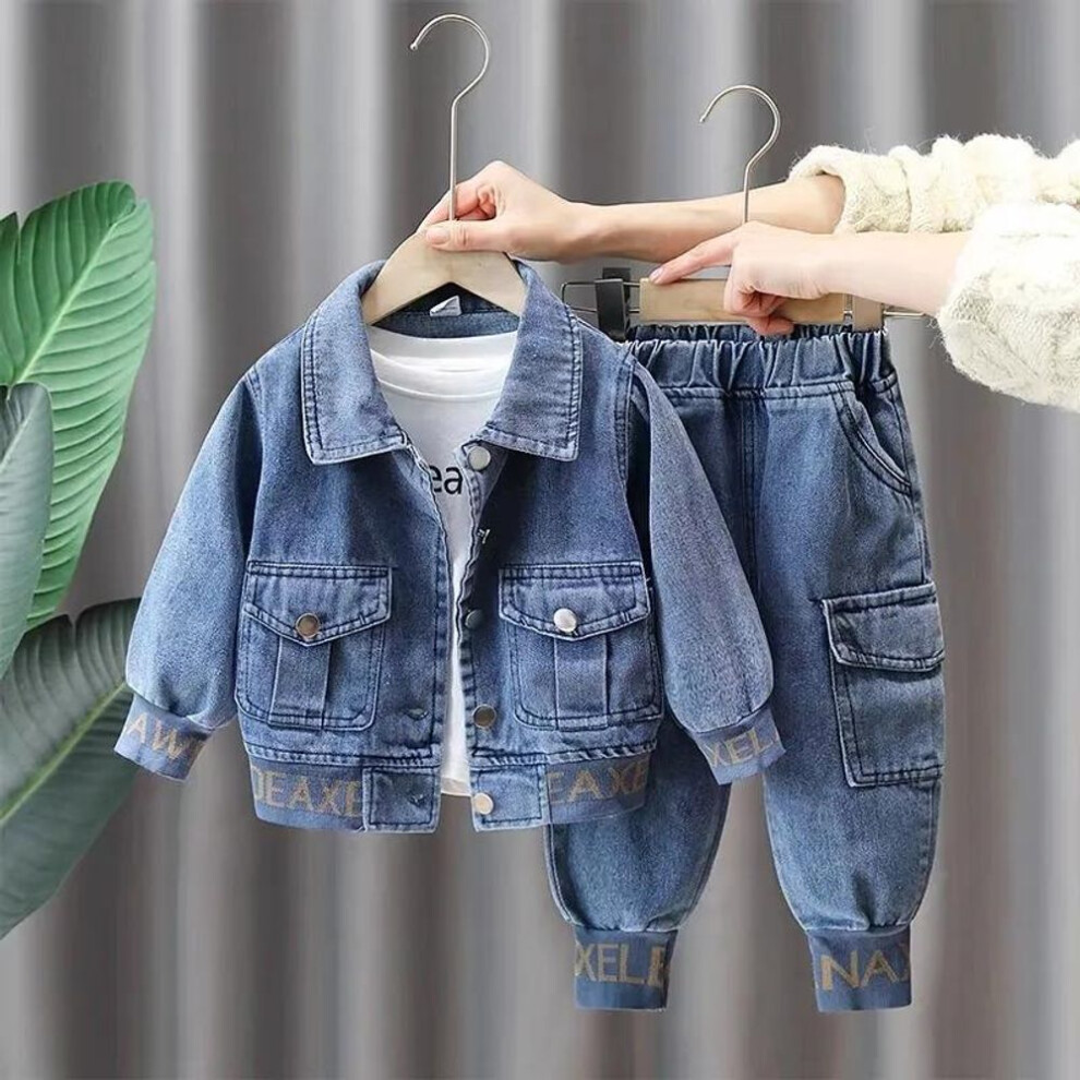 (blue, 90) Boys Denim Suit Spring And Autumn Baby Handsome Boy Children's Fashion Denim Jacket Jeans Two-piece Suit