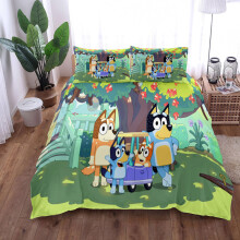 (SINGLE 135x200cm) Shepherd Dog Bluey Cartoon Print Quilt Cover Set-08