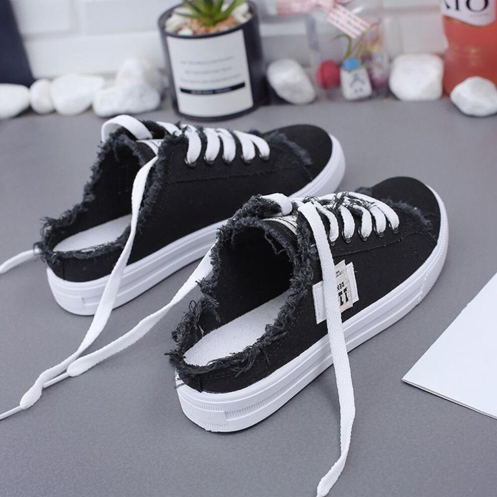 (black, 37) Women's White Canvas Slip-On Shoes - Spring 2024 Edition