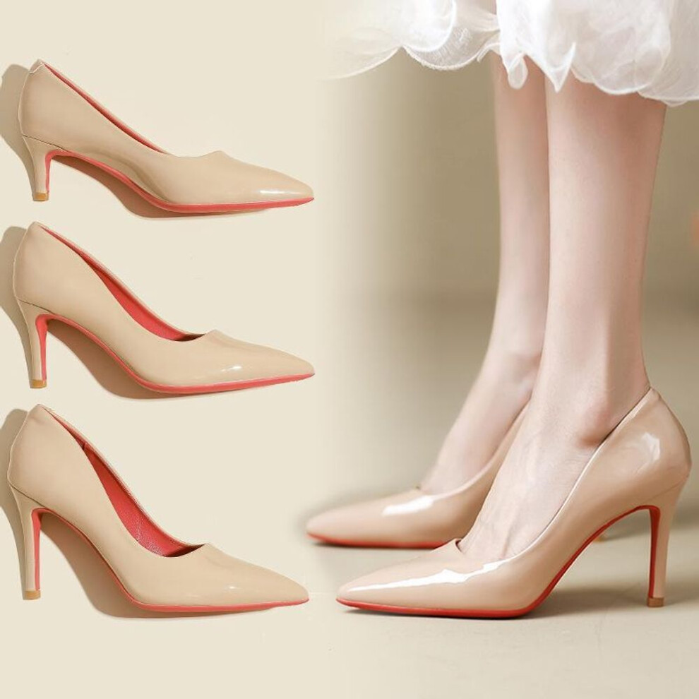 (nude, Nude patent leather [heel height 5 cm]. 41) Black Suede Stiletto Heels – 2024 Women's Pointed Toe Formal Work Shoes
