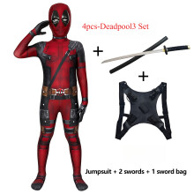 (4pcs-Deadpool3 Set, 190(Fit 180-190cm)) Adult Deadpool Costume Superhero Deadpool Kids Cosplay Costume Mask Suit Jumpsuit Sword Accessories Set Halloween Costume Child