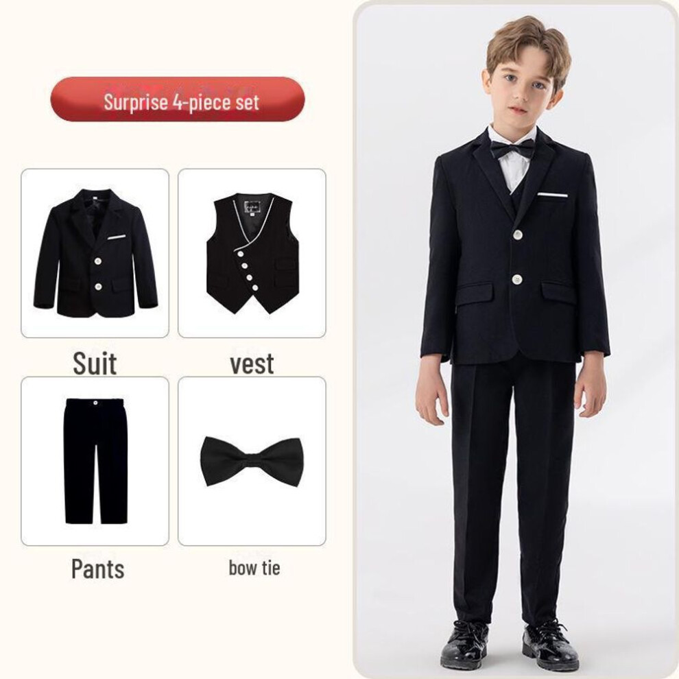 (black, 4-piece suit, 170cm) Children's Autumn/Winter Suits: British Gentleman Style for Boys & Flower Girl Wedding Dresses - Perfect for Piano & Performance Events