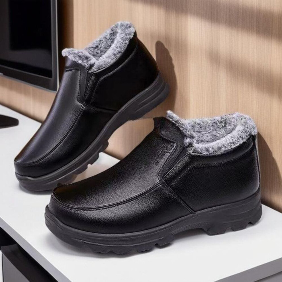 (black, 40) Warm Velvet-lined Cotton Shoes For Winter: Non-slip, Lightweight, And Soft Sole - Perfect For Middle-aged And Elderly Men