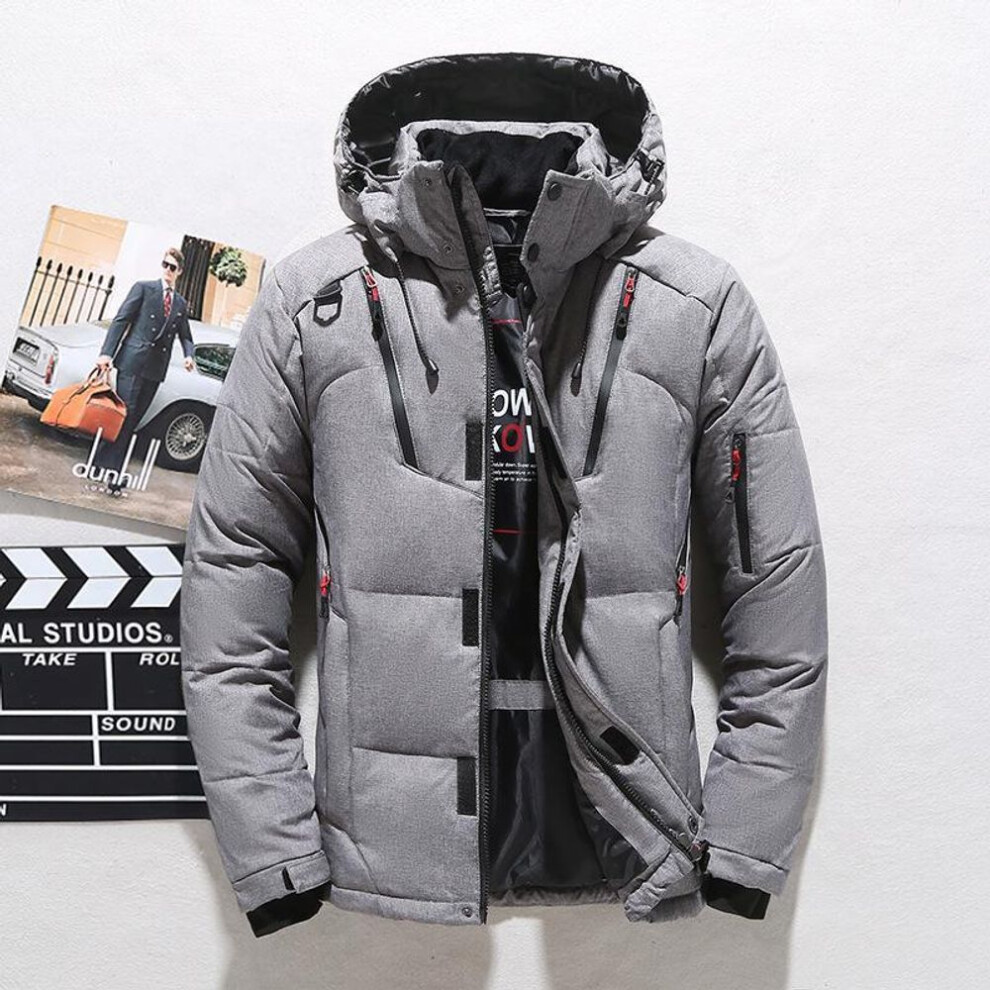 (grey, L) Men's Goose Down Short Winter Jacket - Thick Outdoor Coat
