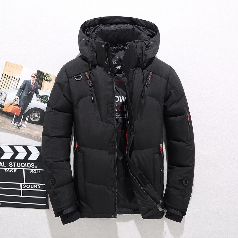 (black, 4XL) Men's Goose Down Short Winter Jacket - Thick Outdoor Coat