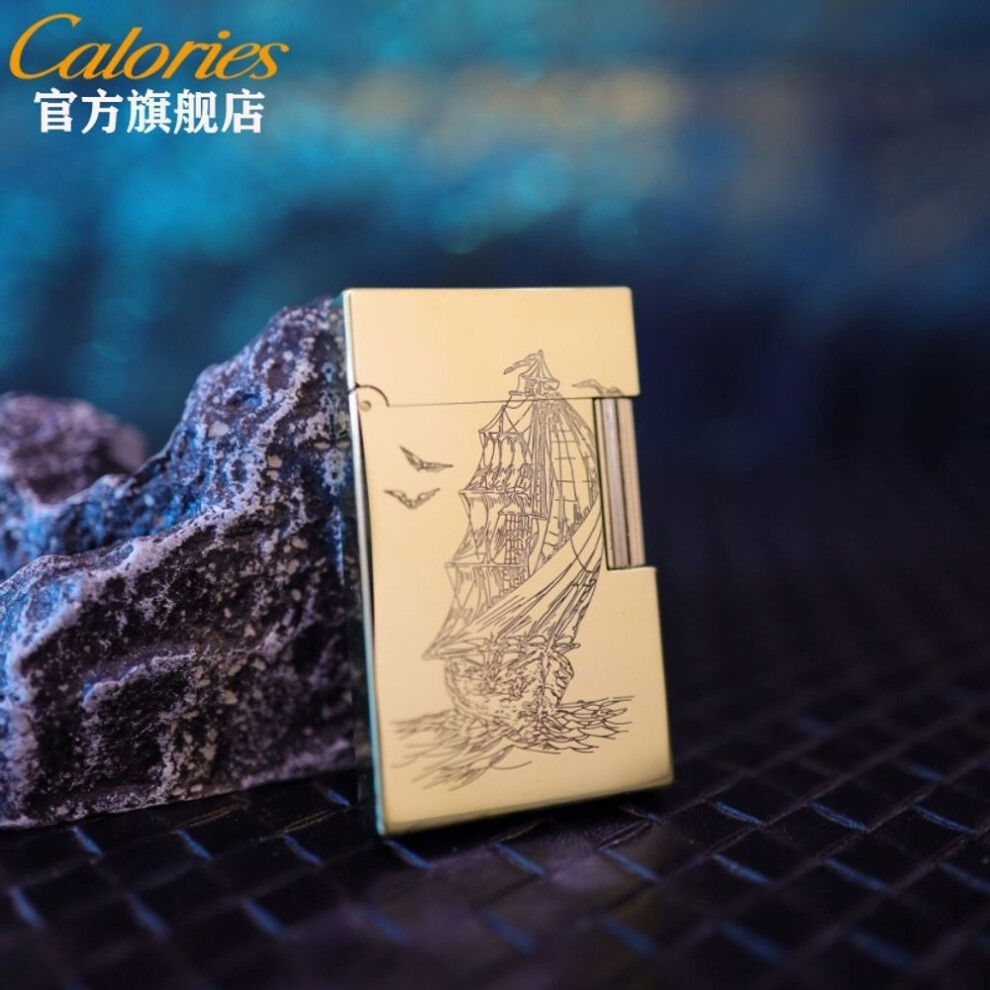 Yeuligo (The Original Copper Is Smoot) Card Road Side Slide Langsheng Kerosene Lighter Brass Carved Beauty Pattern For Boyfriend Birthday Gift