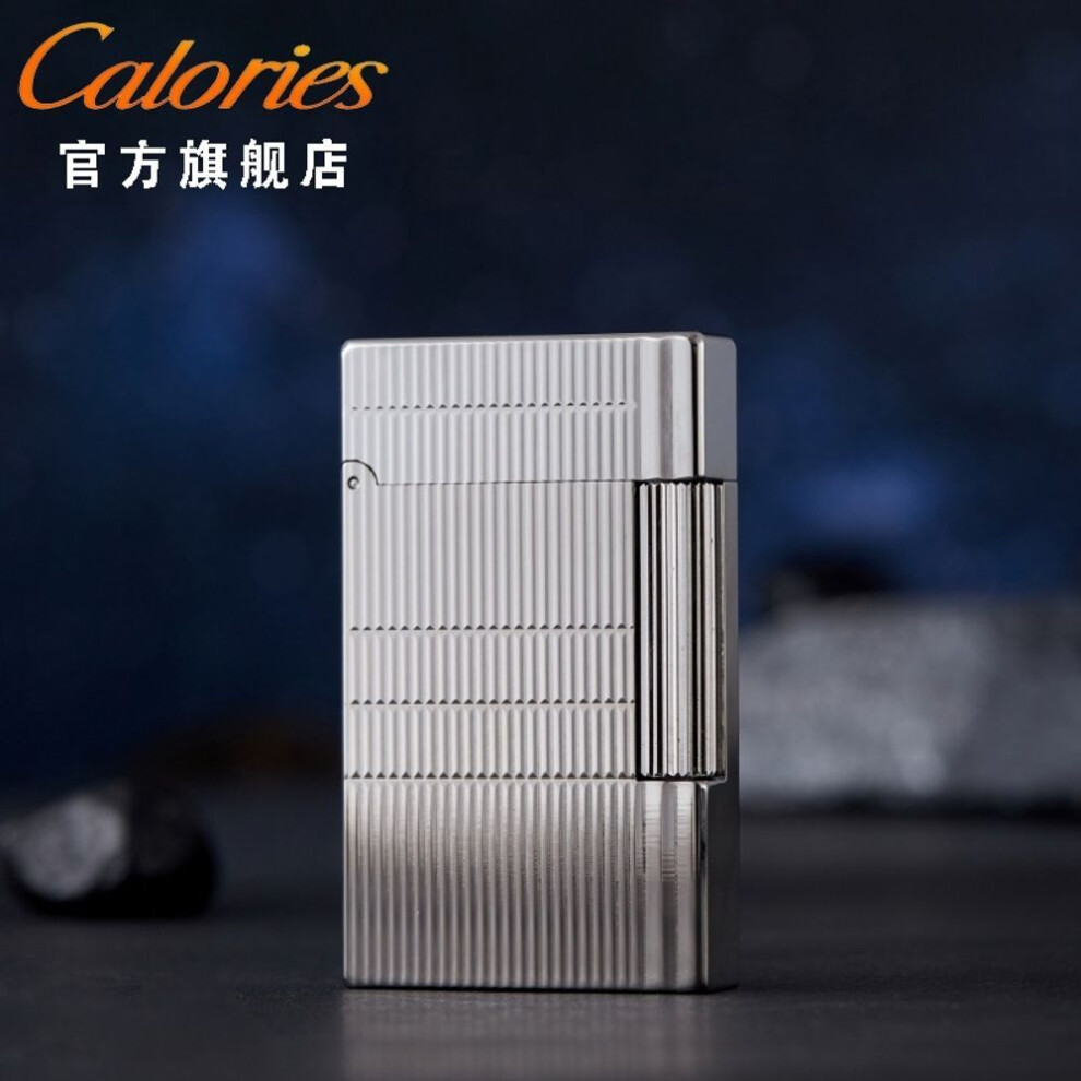 Yeuligo (Gatsby Horizontal Line Silve) Kalu Langsheng Gas Lighter Gatsby Steel Tone Personality Side Sliding Grinding Wheel Refillable For Boyfriend
