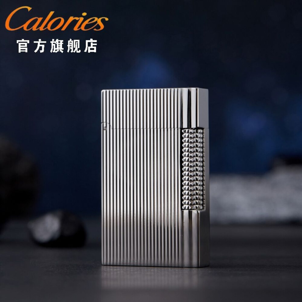 Yeuligo Silver (Gatsby Vertical Line ) Kalu Langsheng Gas Lighter Gatsby Steel Tone Personality Side Sliding Grinding Wheel Refillable For Boyfriend