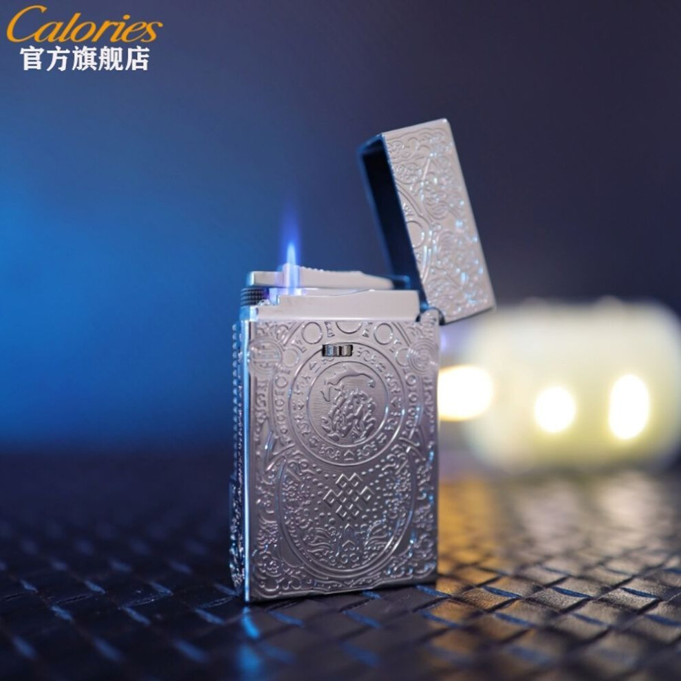 Yeuligo Silver (Double Fire Pi Xiu ) Karoo Steel Sound Gas Lighter Refillable Double-Fire Pi Xiu Heavy-Duty Side-Sliding Grinding Wheel For Boyfriend