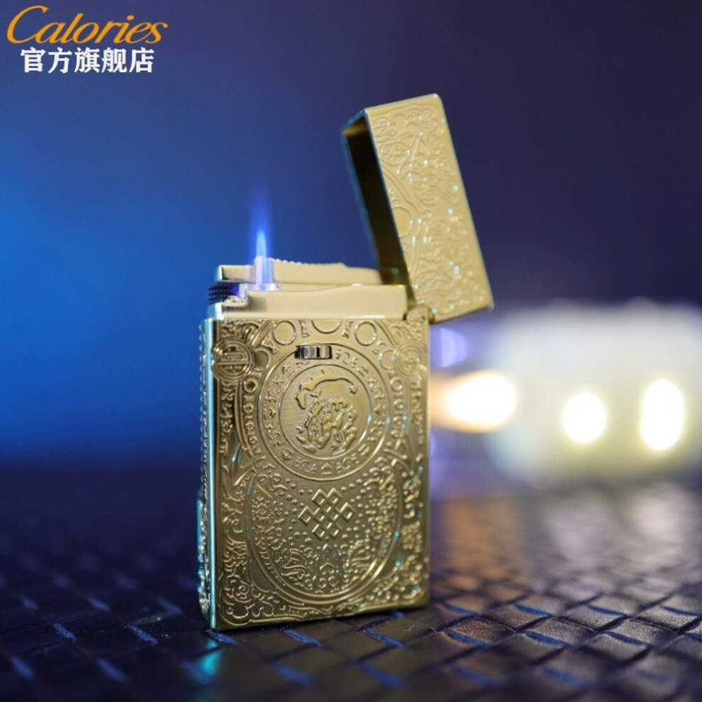 Yeuligo Gold (Double Fire ) Karoo Steel Sound Gas Lighter Refillable Double-Fire Pi Xiu Heavy-Duty Side-Sliding Grinding Wheel For Boyfriend