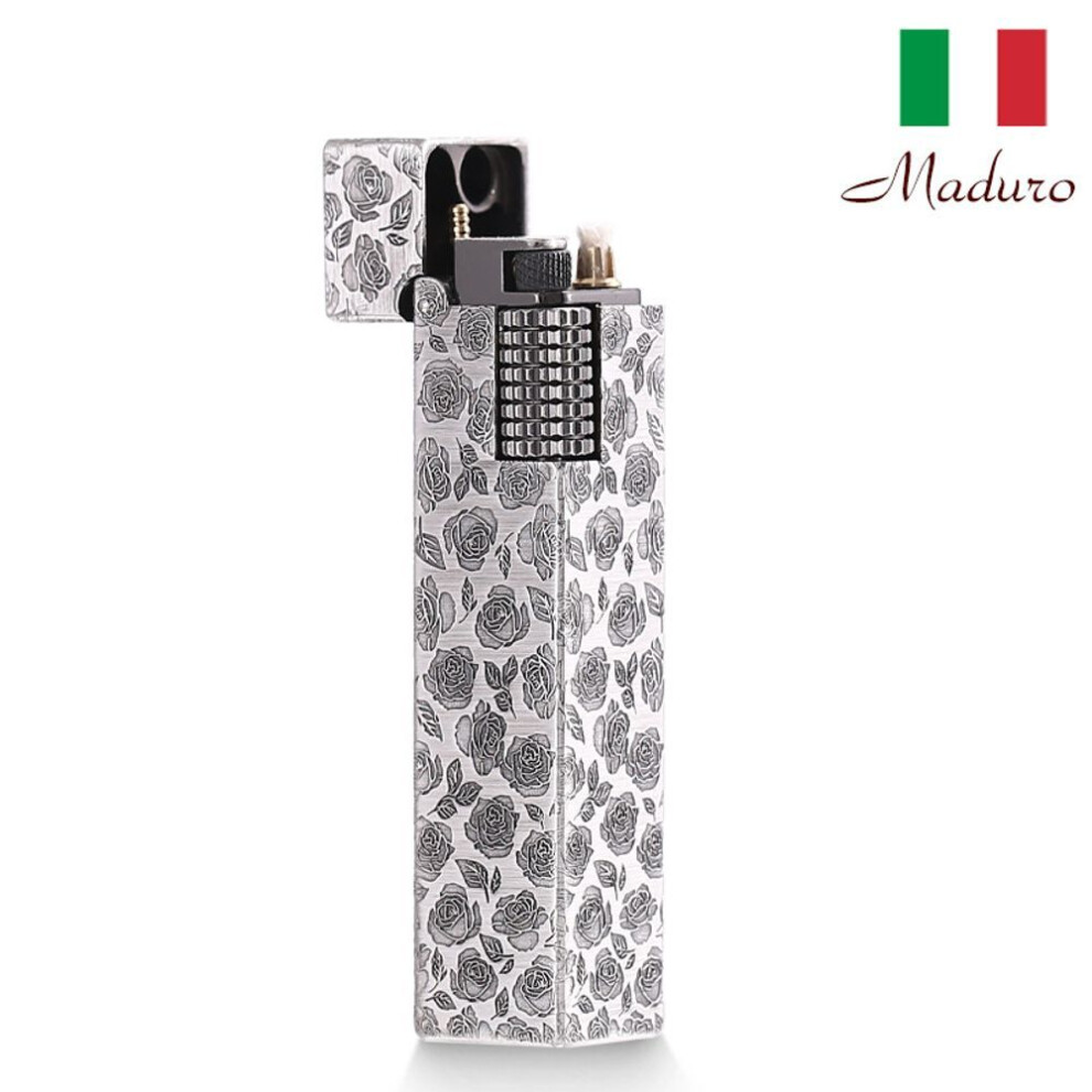 Yeuligo (Carved Rose) Maduro Small Square Machine Personalized Kerosene Lighter Side Sliding Grinding Wheel Antique Silver Rose Upgrade Grinding Wheel Long En