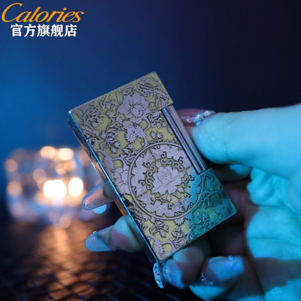 Yeuligo (Two Color Rich Peony) Kalu Gas Lighters Official Genuine Chrome-Plated Carved Peony Tangcao Auspicious Meaning Gift