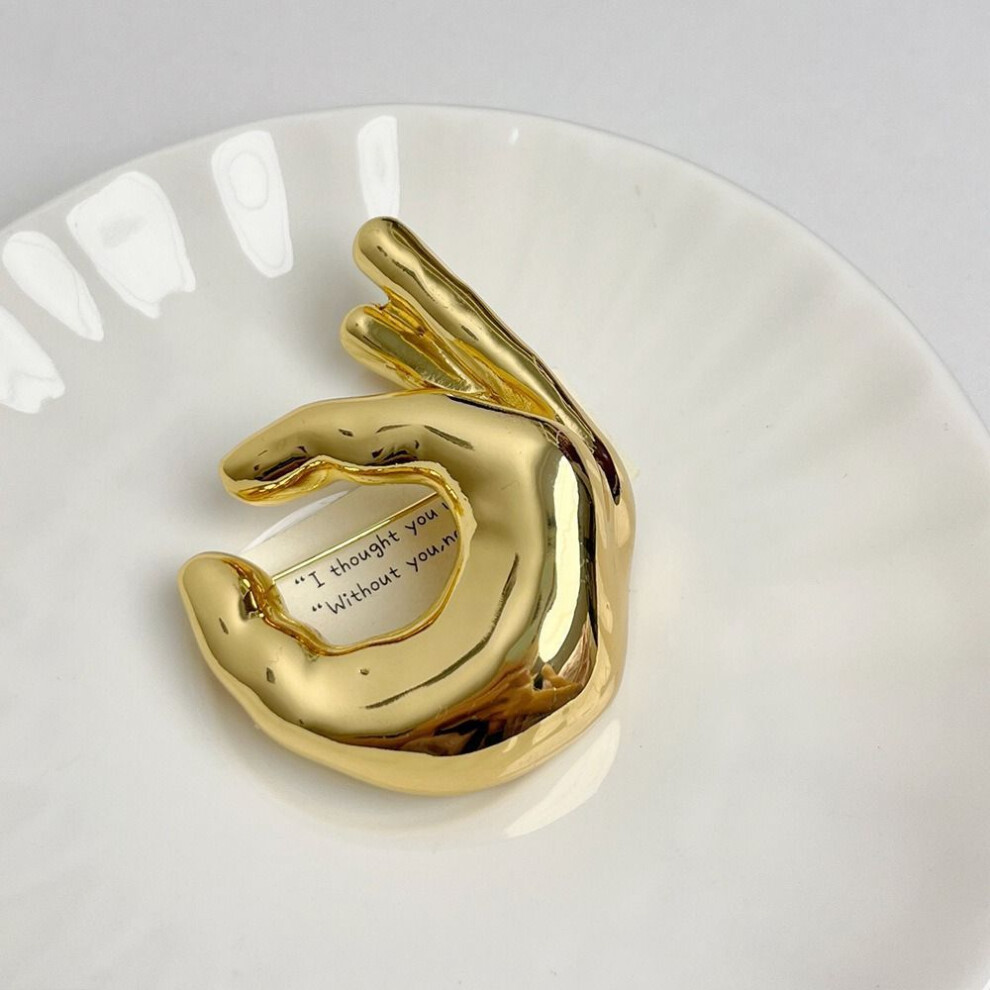 (gold) Jewelry Accessories Ok Gesture Brooch Zinc Zinc Alloy Metal Glossy Clothes Pin Fashion   Decoration
