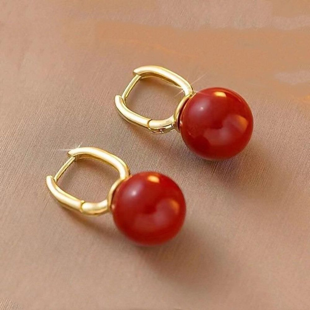 (red) Light Luxury Earrings with High-end Feel, Pearl Earrings with Elegant Buckle Style