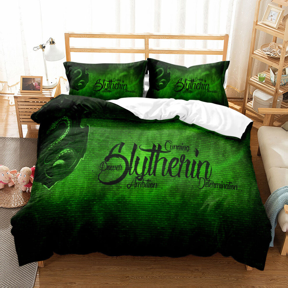(Single135x200) Harry Potter School of Magic Digital Print Quilt Cover Set - Slytherin2