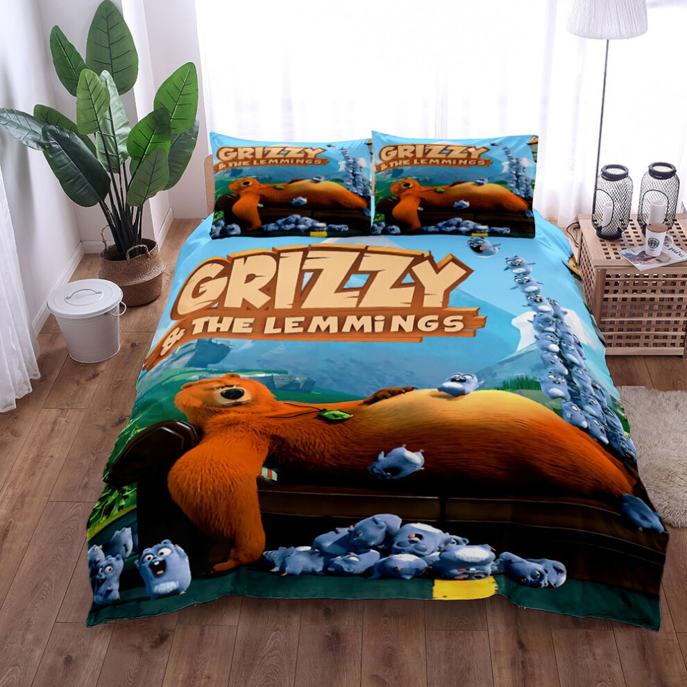 Deyaah (Single 135X200cm) Grizzy&The Lemmings Cartoon Quilt Set 3-Piece-A