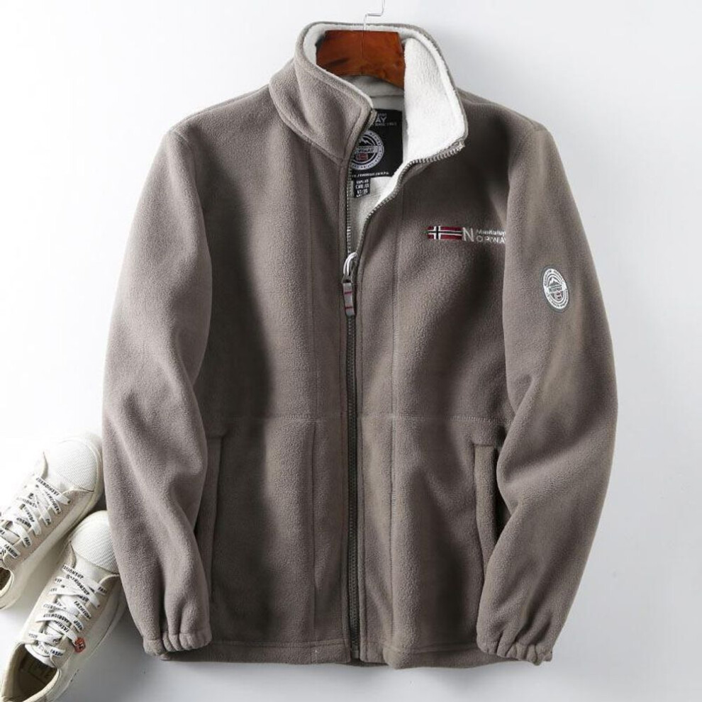 (khaki, 2XL) Men's Velvet Thickened Casual Jacket - 2023 Autumn/Winter Niche Design with Printed Graphics