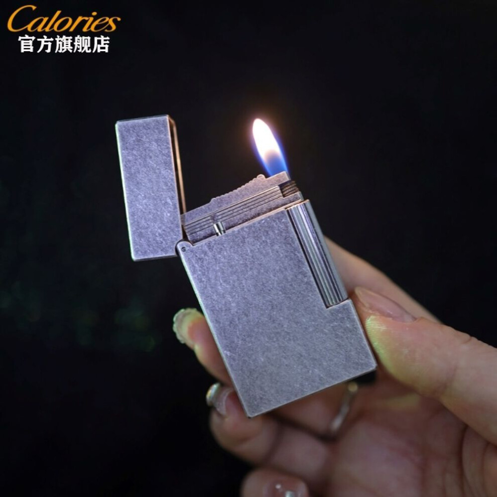 Yeuligo Silver/Light (Antique Knurling Ligh) Refillable Langsheng Lighter Antique Knurling Plate Creative Side Sliding Grinding Wheel Steel Sound Gift