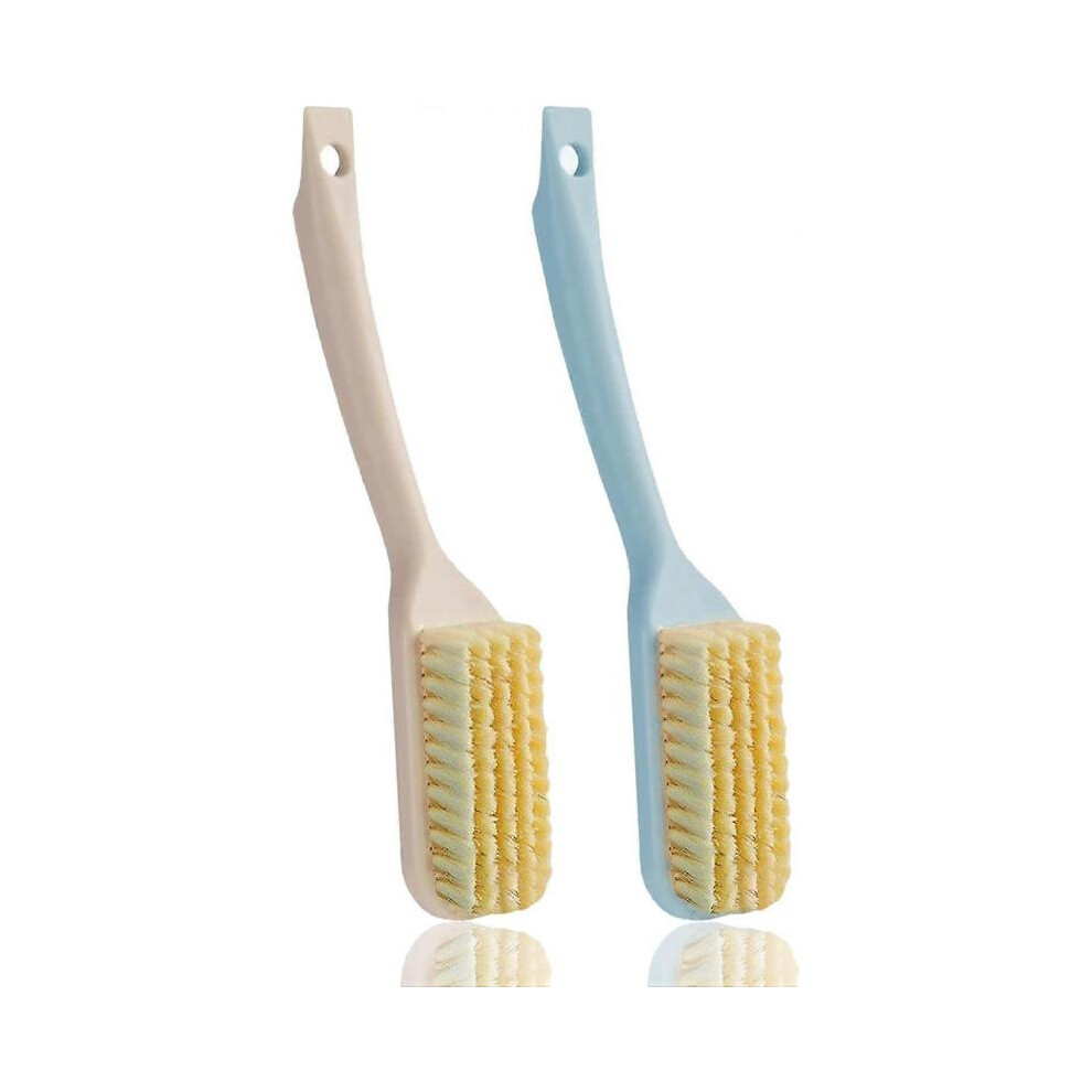 Shoe Washing Brush, 2PCS Long Handle Shoe Brush Plastic Shoe Brush Multi-Function Cleaning Brush for Cleaning Shoes for Boots Shoes Clothes Khaki+Blue