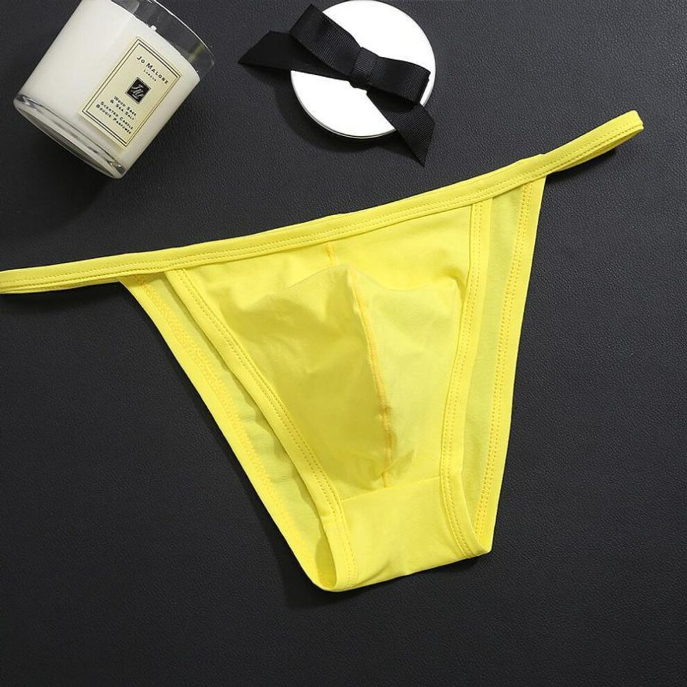 (M, yellow) Men's Sexy Low-waist Cotton T-back Underwear
