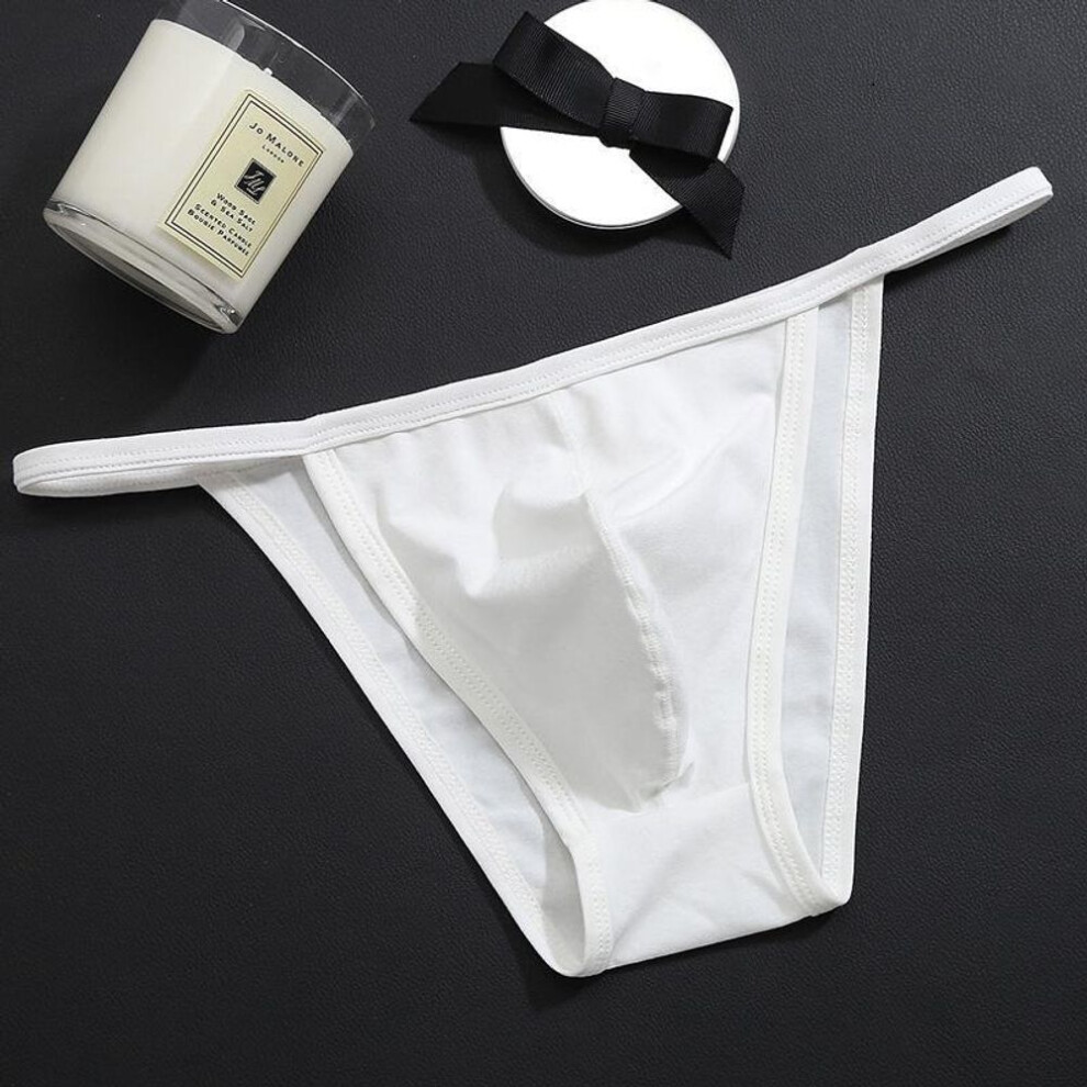 (XL, white) Men's Sexy Low-Waist Cotton T-back Underwear