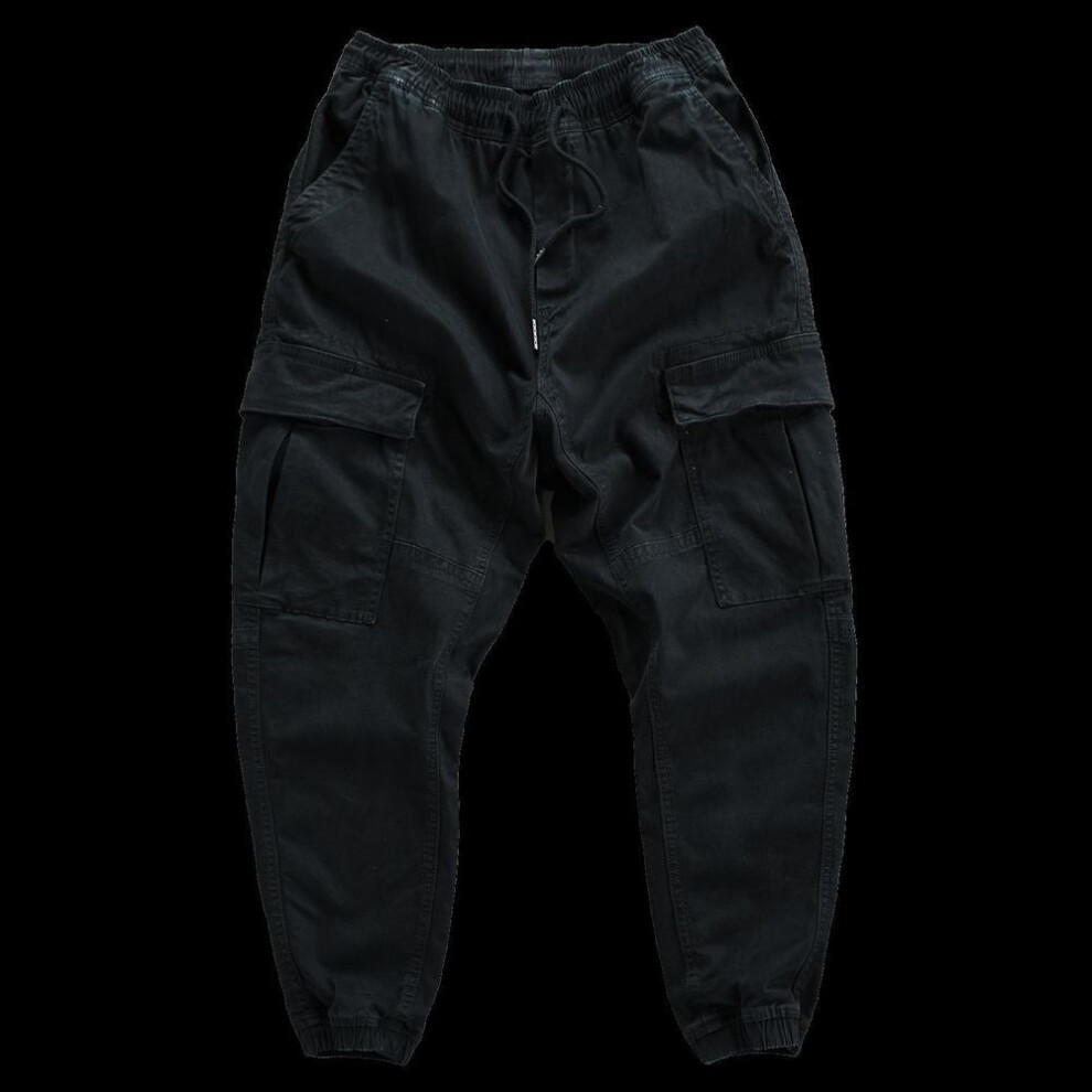 (black, 2XL) Men's Loose Casual Cotton Cropped Work Pants