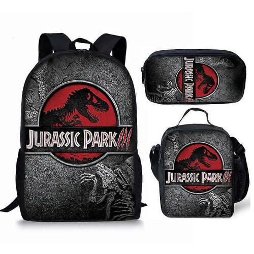 Jurassic World 3 Student Backpack Three-Piece Anime Cartoon Backpack 17