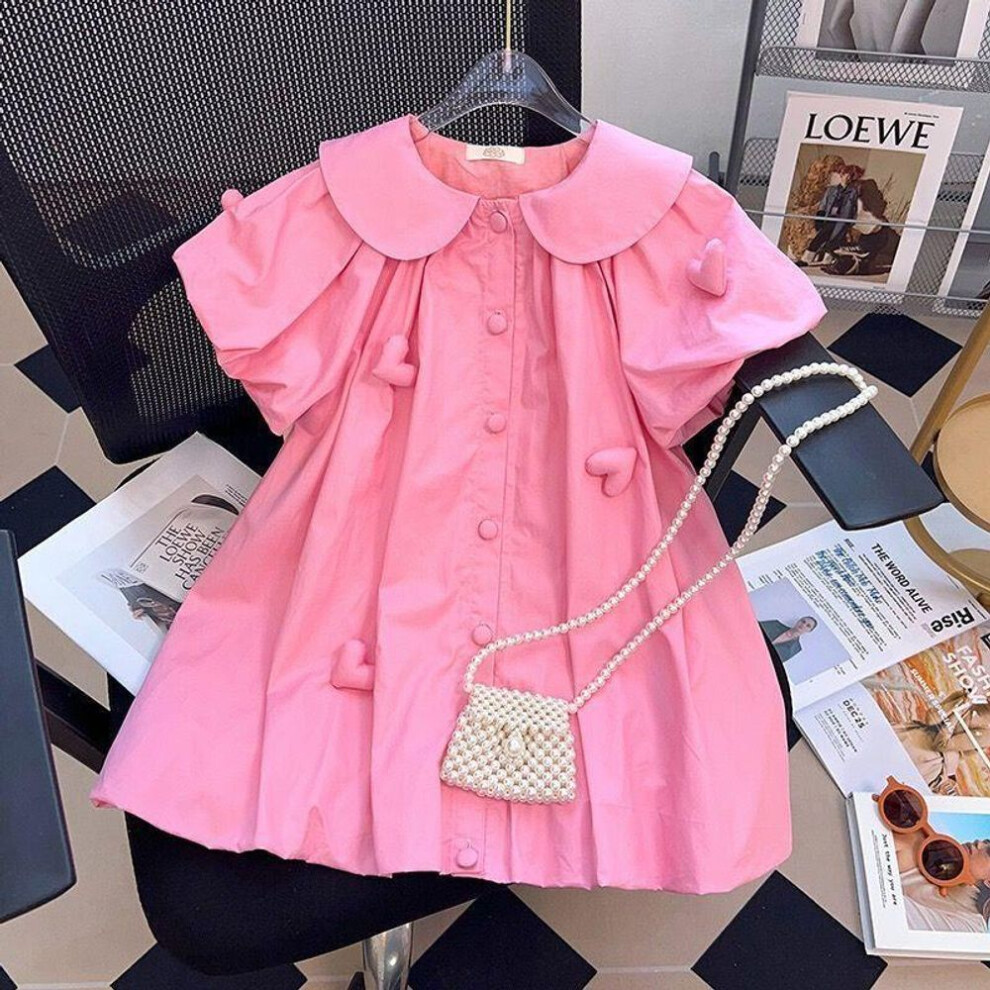 (110 cm) 2024 Sweet Princess Love Dress: Short-sleeve Summer Style For Girls