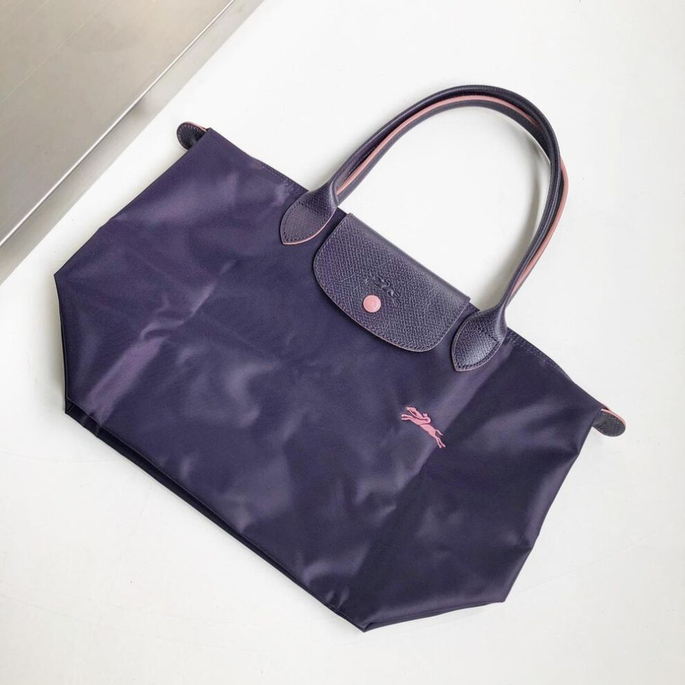 (purple, L 31cm) New Designer Bag Nylon Women Handbags With Logo Dumpling Beach Bag Luxury Branded Shopping Bags With Leather Handle Tote Bags