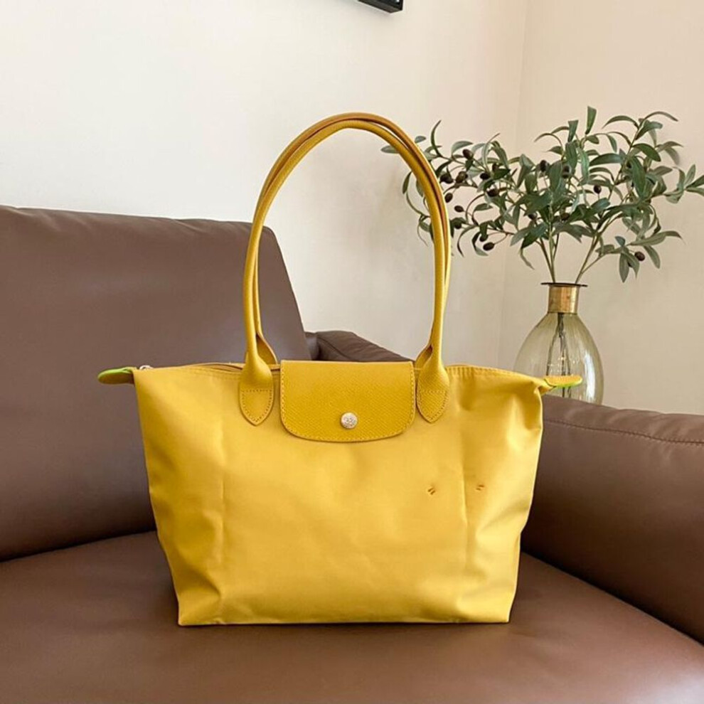 (yellow, L 31cm) New Designer Bag Nylon Women Handbags With Logo Dumpling Beach Bag Luxury Branded Shopping Bags With Leather Handle Tote Bags