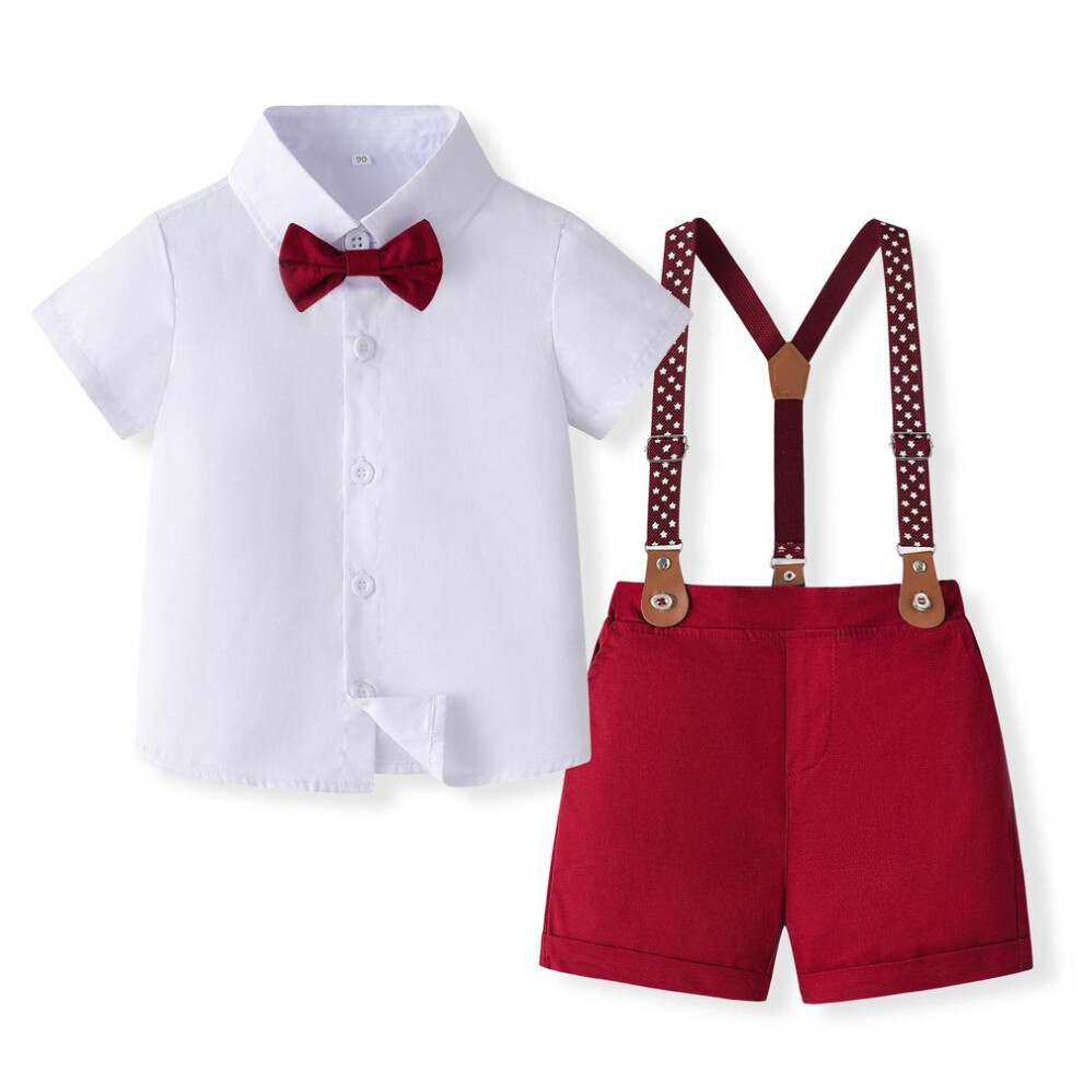 (white, 110cm) Boys' Stylish British Summer Suit Set - Includes Overalls for Child's First Birthday or Flower Girl Occasions