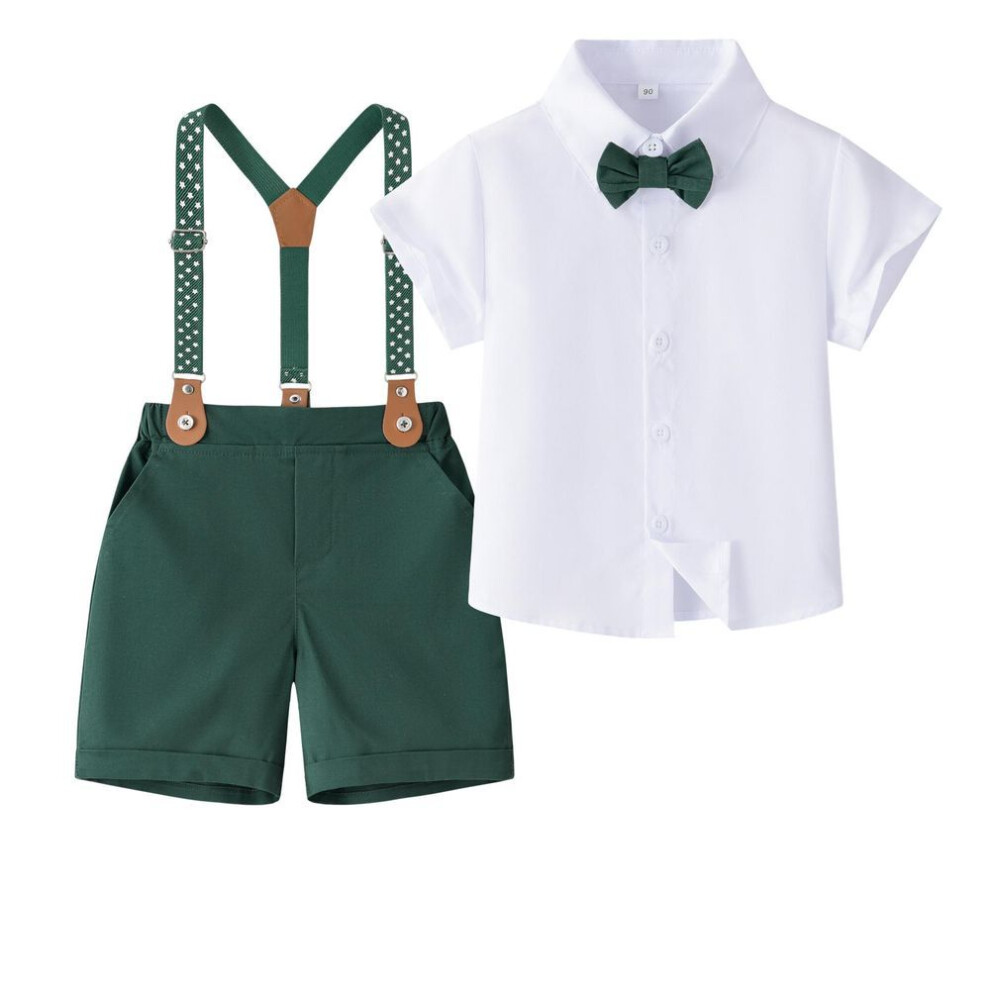 (green, 130cm) Boys' Stylish British Summer Suit Set - Includes Overalls For Child's First Birthday Or Flower Girl Occasions
