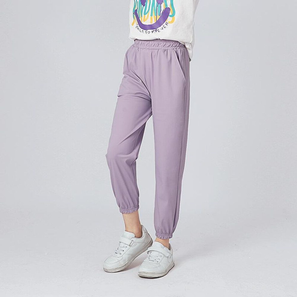 (violet, 140 cm) Korean Kids' Summer Sports Trousers: Quick-Dry, Breathable, Ice Silk Anti-Mosquito Pants for Girls