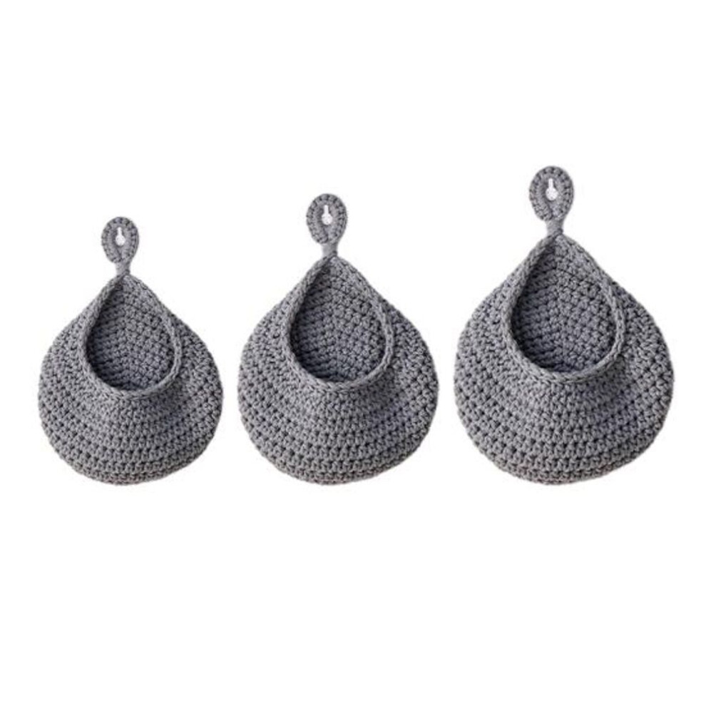 (grey, 1 Set) 3pcs Hanging Fruit Baskets Boho Wall Hanging Basket Handwoven Wall Fruits Basket With Mesh Bags Cotton Rope Fruit Organizer For Garlic Potato