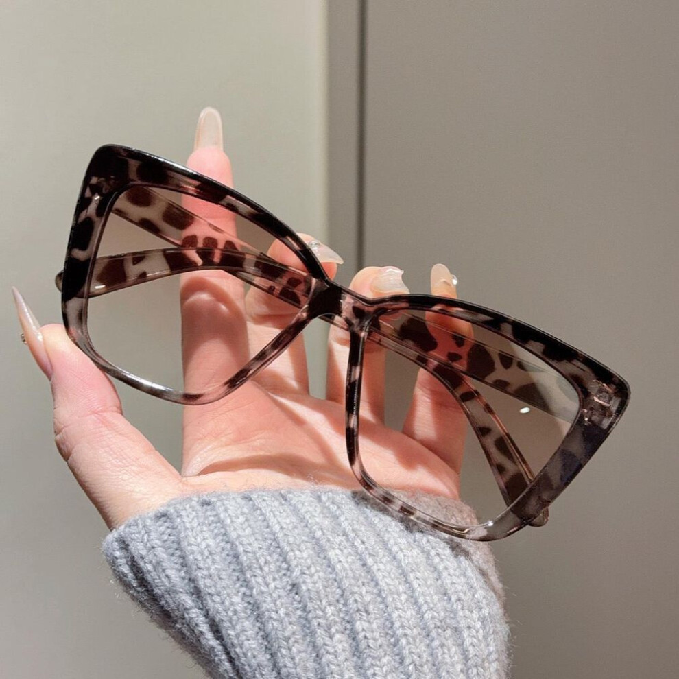 (white,leopard, Double Tea) Chic Cat-Eye Sunglasses: Stylish, Versatile, Slimming, and High-End with Large Frame