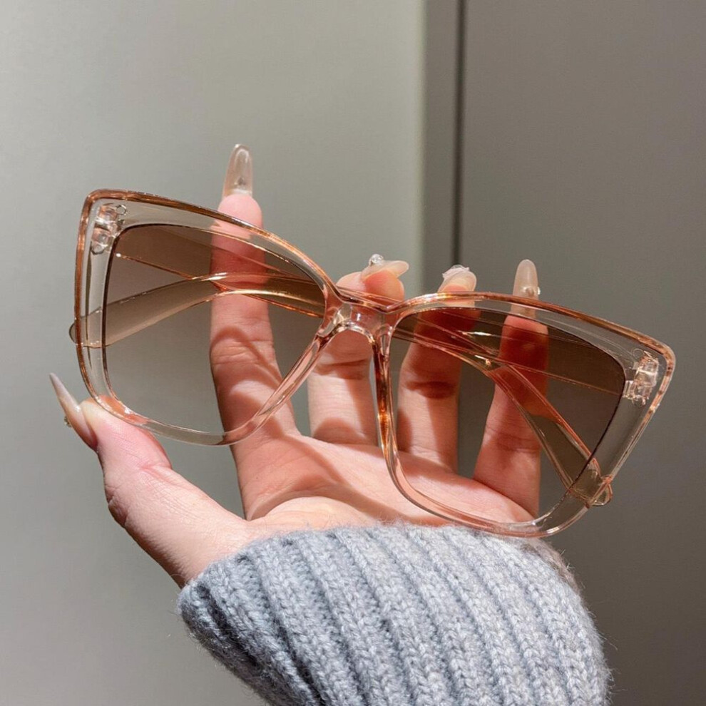 (as the picture, Double) Chic Cat-Eye Sunglasses: Stylish, Versatile, Slimming, and High-End with Large Frame